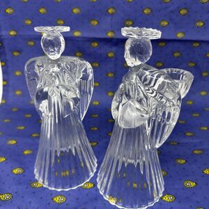 Crystal Angel Candle Holders Set of 2 The American Crystal Collection 7.25” VTG